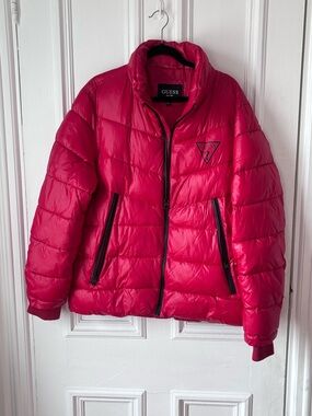 Men’s Guess Red Zip Front Puffer Jacket Size Large
